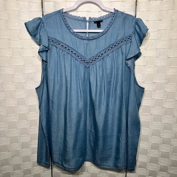 Torrid Flutter Blouse Denim Medium Wash Women’s Size 3X Feminine Summer Girly - Picture 10 of 10